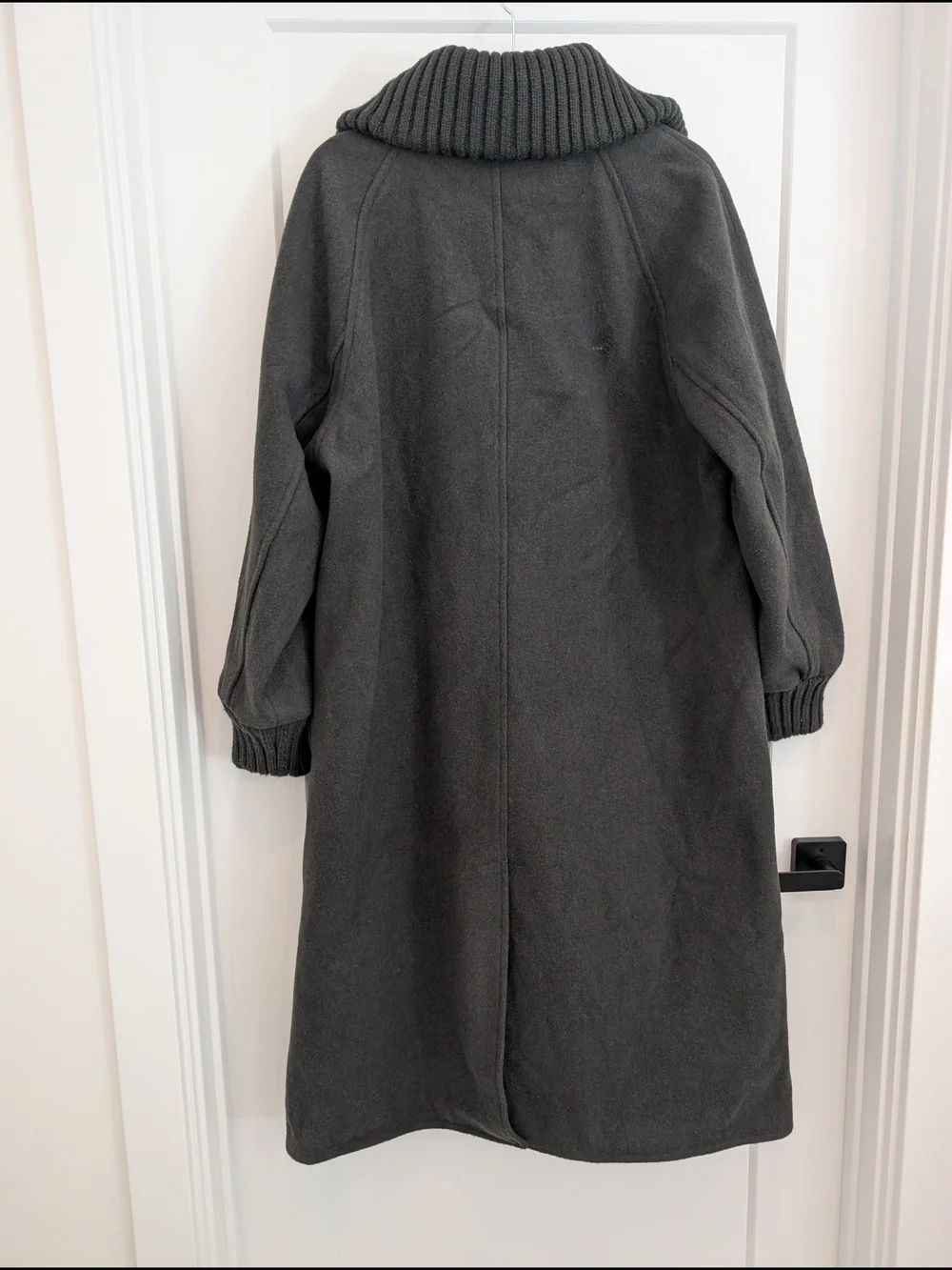 ASOS DESIGN knit collar longline coat in charcoal MEDIUM